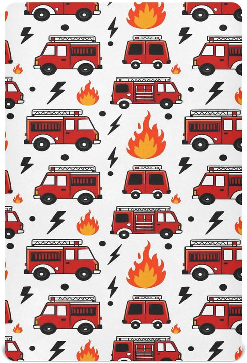 Caikeny Fitted Crib Sheet for Boys Girls Fire Truck Baby Crib Sheets Lighting
