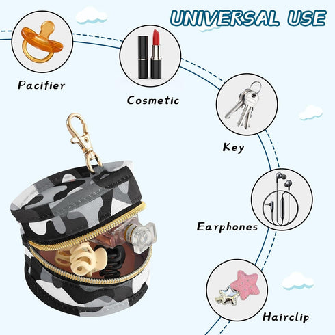 YETTASBIN Camo Portable Pacifier Holder Case with Metal Hook Buckle & Zipper for Diaper Bag and Stroller, Versatile