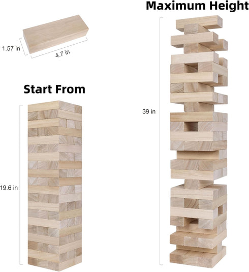 3.2 60pcs GOTHINK Giant Tumble Tower Game, Large Tumbling Tower Stacking to Over FT Wooden Jumbo Blocks for Outside