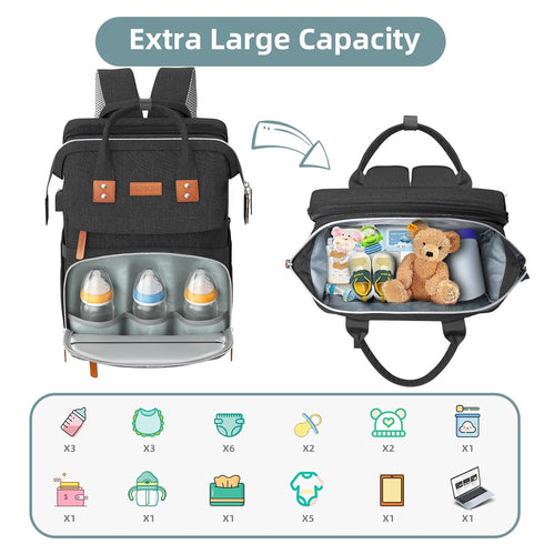 Backpack ISMGN Diaper Bag with Changing Station, Large Diaper Bag, Baby Bag, Multifunctional Diaper Bag, Black