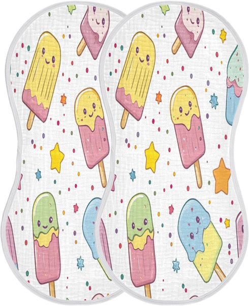 YETTASBIN Cartoon Popsicle Muslin Baby Burp Cloth, Super Soft Absorbent Cotton Burp Rag Baby Bibs Feeding Cloth