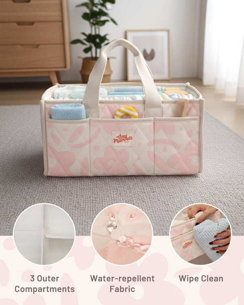 Tiny Marvels Diaper Caddy Organizer for New Parents, Water-Resistant Baby Diaper Caddy, Newborn Essentials Registry