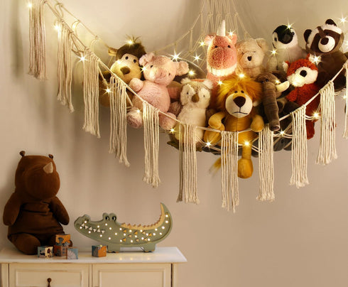 Hammock Hammock Stuffed Animal Corner with LED Light - Toy Storage Plushie Net Large - Cute Stuff Animals Holder