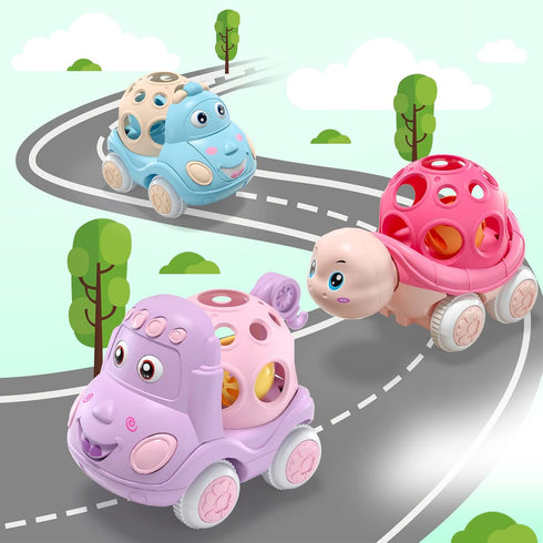 Pink Toy Car for Baby Girl Gifts, Push Wind Up Cars for Toddler Girls, Soft Truck Infants Gift
