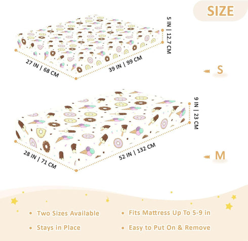 Jynexis 52x28 Donut Ice Cream Beige Pattern Baby Crib Sheets, Cotton Fitted Crib Sheet, Soft Breathable, Fits Standard