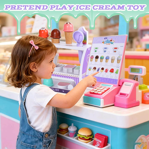 FENYAN Set, 3-5, Counter 3-8 Ice Cream Play Pretend Play Store for Toddlers Various Flavors Popsicle Ice Cream Shop