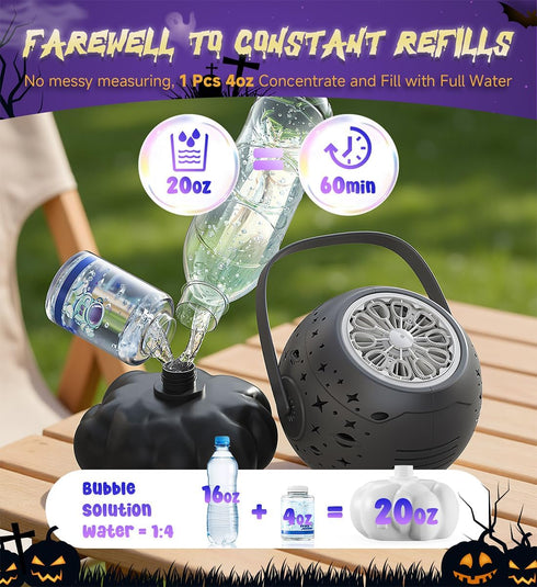 20oz 3+ Bubble Machine - Halloween Bubble Maker for Kids with Big Bubbles Design, Multi-Color LED Light, CapacityUSB-C