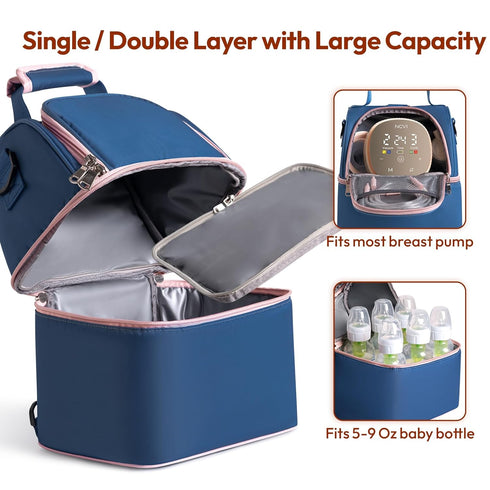 2 Pack 6 NCVI Breastmilk Cooler Bag, Breast Pump Bag with Ice Fits Bottles, Double Layer Breast Milk Cooler Travel Bag