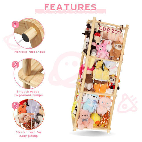 200 Fuilee Extra Large Stuffed Animal Storage for Corner Organizer,Premium Wooden Material with Elastic Cord Hold Up