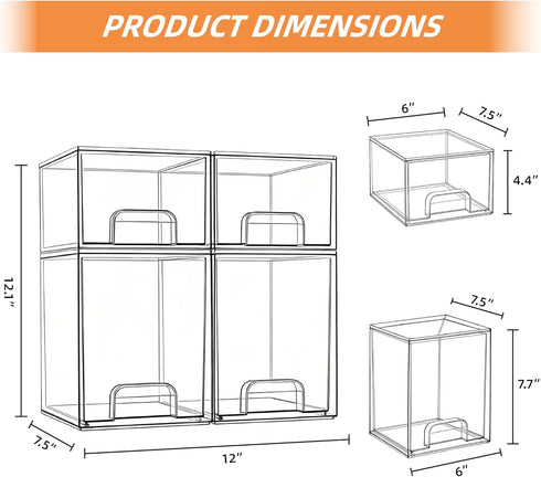 4 Pack Countertop Baby Bottle Organizer, Bottle Storage Organizer Baby with Labels, Clear Stackable Storage Drawers