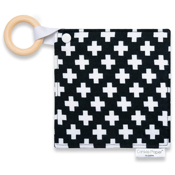 HYAKDesigns Baby Crinkle Paper Toy Eco-Friendly Cotton Sensory Teether with Beech Wood Ring