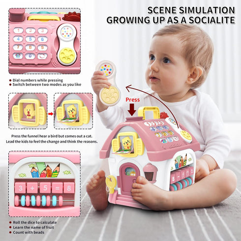 Montessori Toys for 1+ Year Old Girl, 8-in-1 Toddler Toys with Sound, Lights, Music, Clock, Telephone, Car