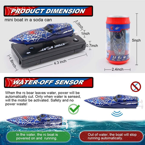 2.4Ghz 360 Swimming 8-12 Mini Remote Control Boat RC Boat Rotating LED Lights bulit-in Rechargeable Battery Pool