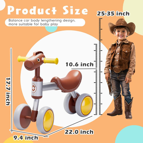 Baby Balance Bike for 1-2 Year Old Boy Girl, 4 Wheels Toddler Balance Bike, First Birthday Gifts for 12-24 Months