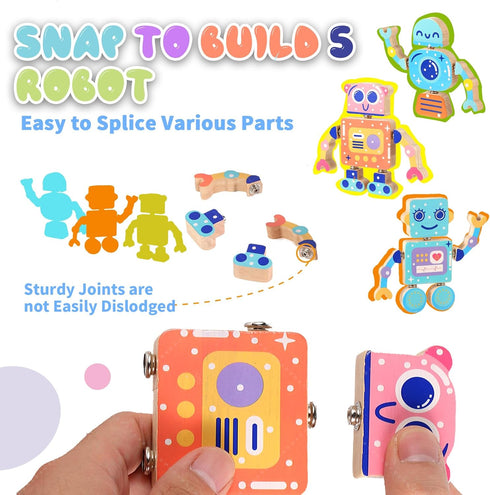 28 Playset, 3 4 5 6 7 8 Wooden Snap Together Building Toys, STEM Blocks Toys, Pcs Robot Take Apart Toys Montessori