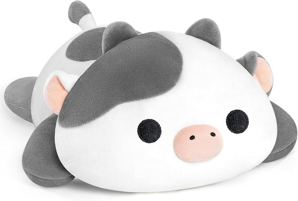 Cute Cow Plush Pillow, Kawaii White Cow Stuffed Toy, Squishy Cuddle Plush Pillow for Boys & Girls