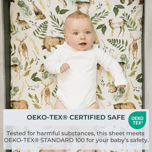 Pobibaby 2 Pack Premium Pack N Play Sheets, Fitted for Standard Pack and Plays, Stylish Woodland Pattern