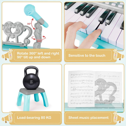 deAO Piano Keyboard Toy for Kids, 25 Keys Music Instruments with Microphone, Birthday Xmas Gift for Girls, Blue