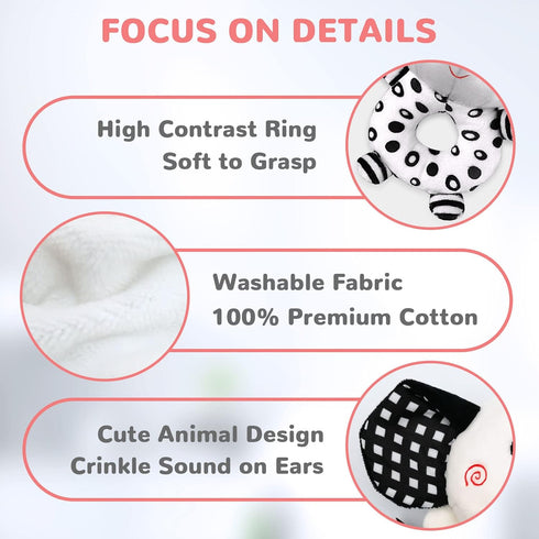 Baby Rattles 0-6 Months, Newborn Toys, Black & White High Contrast Plush Stuffed Toys for 0-12 Months Girl Boy