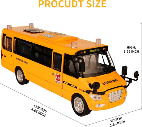 9" Large Bright Yellow School Bus, Pull Back Light Up and Sounds Die-cast Metal Toy Vehicle for Kids