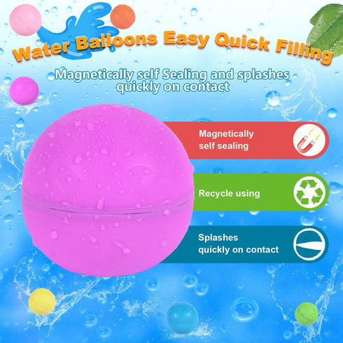 98K Reusable Water Balloons, 12Pcs with Mesh Bag, Self Sealing Silicone Ball for Easy Fill Summer Party Supplies