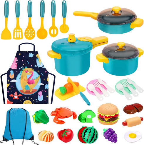 Meaicezli Kids Play Kitchen Accessories Set, Pretend Play Cooking Toys Set, Kitchen Toys