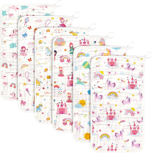 decalsweet Baby Burp Cloths Muslin Washcloths 6 Pack Muslin Burp Cloths 100%