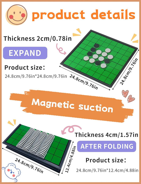 2-Player Reversi,Strategy Classic Family Board Game Reversi Brain Teaser STEM Math Skills,Folding Magnetic Board