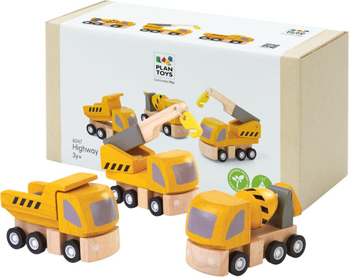 PlanToys Highway Maintenance Wooden Montessori Vehicle and Imaginative Play Set | Creativity,