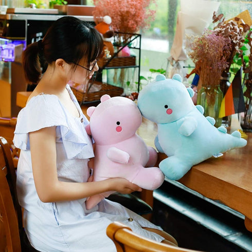 Cute Pink Dinosaur Plush Toys, Fat Stuffed Animals Dolls, Soft Dino Plushie, 12 inch Birthday Gifts for Kids Boys Girls