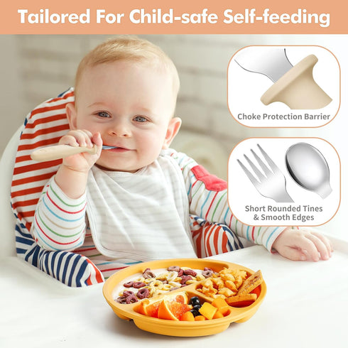 8 Pieces Toddler Utensils Set, Kids Silverware with Silicone Handle, Safe 18/8 Stainless Steel