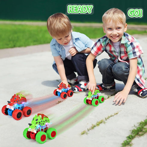 TQBYNJ 2-4 360 Monster Truck Toy for Toddlers Aged - Light Up Dinosaur Car for Kids - with LED Flash and Rotating Stunt