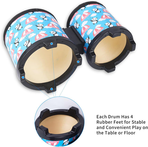 Set 2 5" 6") Bongo Floor Tom Drums for Kids: Childrens Drum Percussion Music Instrument with Mallets - Preschool