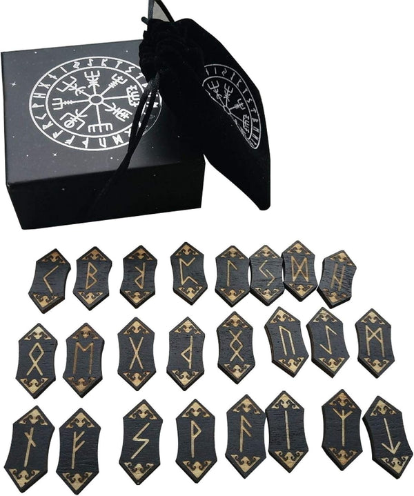Handmade Wooden Rune Divination Game Set, Nordic Handmade Woodcut Rune Stones with Dedicated Storage Bag