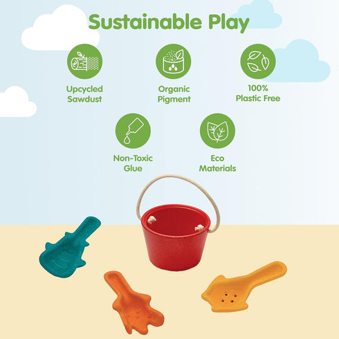 Set PlanToys Sand Play Wooden Montessori Outdoor Sensory and Fine Motor Toy | Creative, Tactile and Imaginative Beach