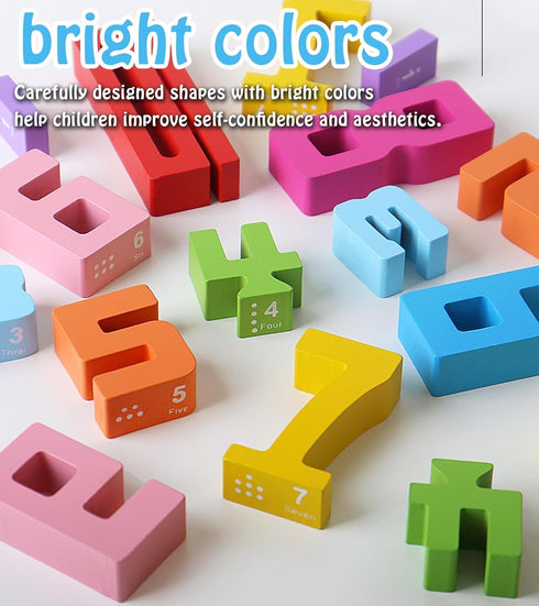 TPwsd 20PCS Counting 10,Learning 3-8 Wooden Number Building Blocks- Montessori Math Stacking Number Blocks Toys