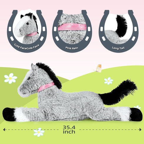 MaoGoLan Large 3 ft Horse Plush Stuffed Animal, Ridable Pony Plush Pillow for Kids, Valentine Gift