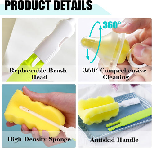 6-Piece Set 2PCS 2PCS Baby Bottle Cleaning Brush Detachable Sponge Bottle Brush, Nylon Milk Bottle Brush, Nipple Brush