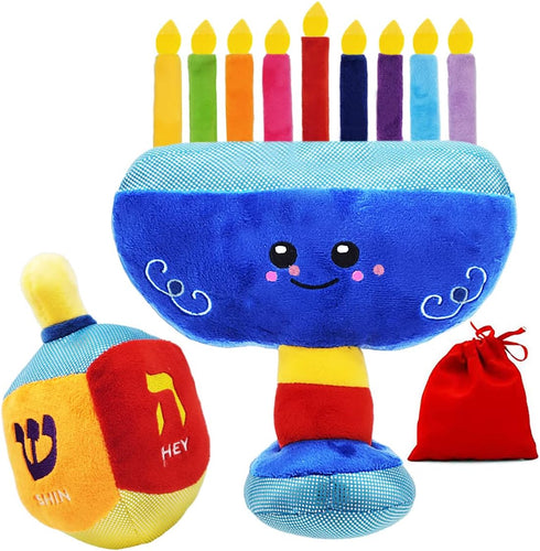 2 Plush Hanukkah Menorah & Plush Dreidel Toy Musical Menorah Plays Classic Hanukkah Melodies Includes Removable