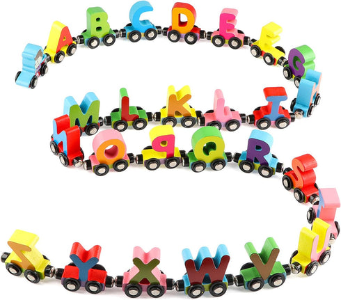 Wondertoys 27 PCS Wooden Alphabet Train Toy Wooden Magnetic Alphabet ABC Train