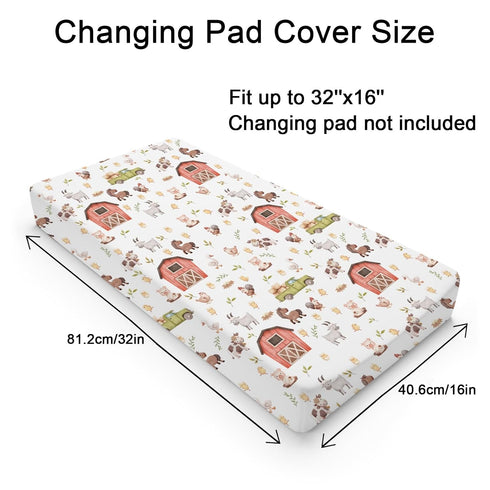 Baby Farm Life Changing Pad Cover for Boy Girl 32''x16'' Farm Animals Pig Goat Horse Cow Chick Rooster Duck Leaves Barn Truck Fitted Changing Pad Sheets Soft Breathable Diaper Change Table Mats