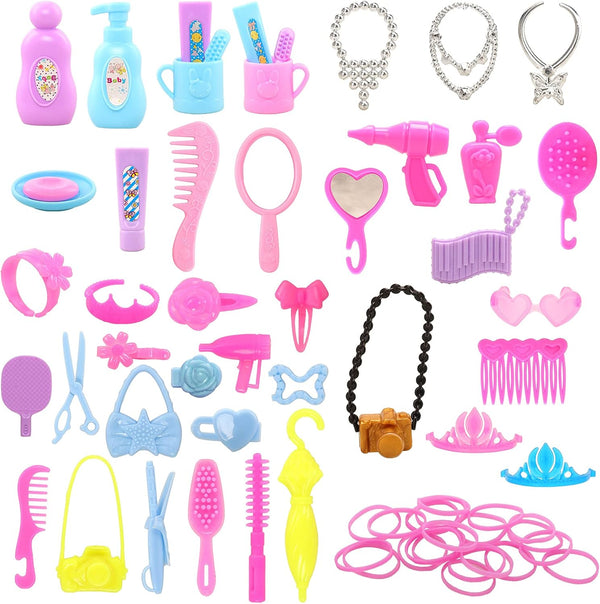 BARWA 43 PCS Doll Accessories Travel Toiletries Clip Bag, Crown, Necklace, Comb for 11.5 inch Doll Xmas Gift