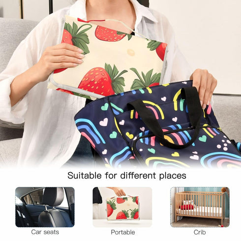 Flradish Lovely Strawberry Portable Diaper Changing Pad,Waterproof Lightweight & Foldable Travel Changing Pad