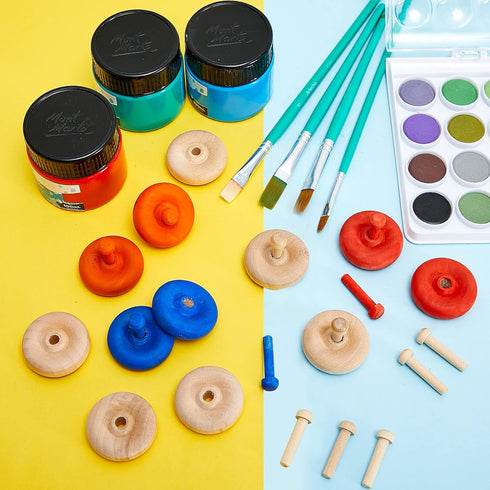 Civaner 36 Pack Wooden Wheels Toys - Mini Wooden Craft Wheels with Axle Pegs for DIY Toy Cars