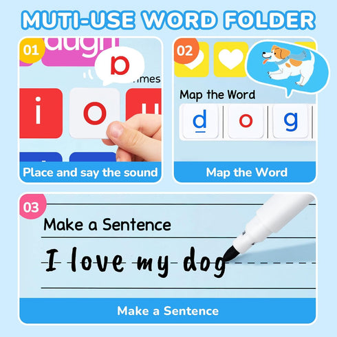 265 Set JoyCat Phonics Magnetic Letter Tiles- Hooked on Phonics, ABC Reading Games with Word-Building Folder & Storage