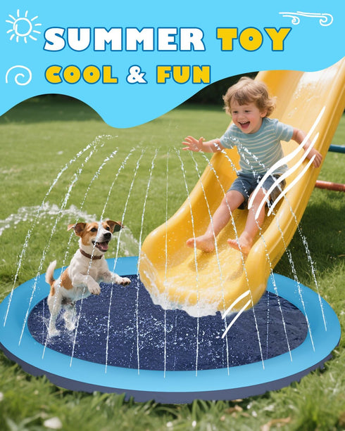 GloopGlee 67" Summer 1-12) Non-Slip Dog Splash Pad Heavy Duty, Outdoor Sprinkler Water Play Mat, Backyard Water Toys