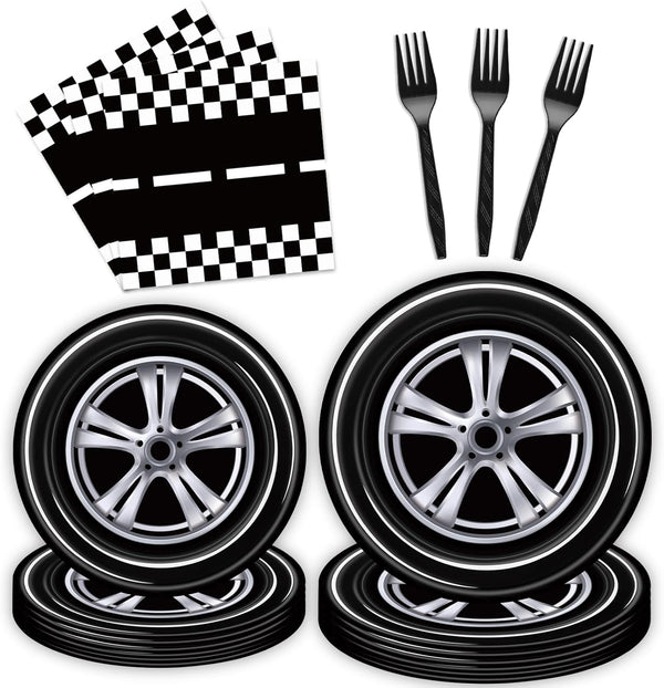 96 Pcs Race Car Party Plates and Napkins Sets, Racing Car Race Track Party Supplies Disposable Tableware for Boys/Kids