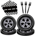 96 Pcs Race Car Party Plates and Napkins Sets, Racing Car Race Track Party Supplies Disposable Tableware for Boys/Kids