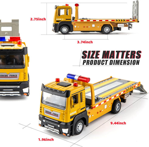 BDTCTK Friction Powered Flatbed Truck Toy with Lights and Sounds, Push and Go Construction Toy Tow Truck Great Gift