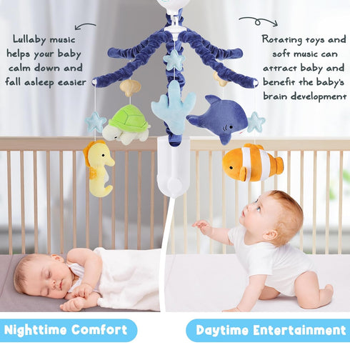 12 Ocean Crib Mobile - Musical Baby Mobile for Crib with Lullabies for Boys & Girls, Sea Animals Baby Crib Mobile
